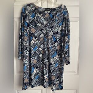 Attitudes By Renee Women’s Blue Brown Geometric Print Tunic Top Size XL